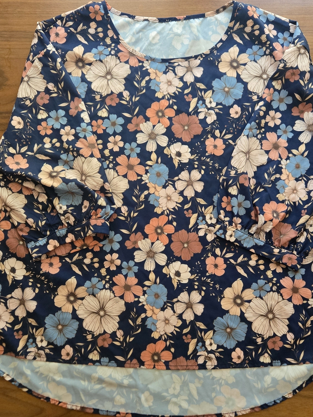 Navy Floral Boho Blouse Puff Sleeve Cottagecore Scoop Neck Top XL